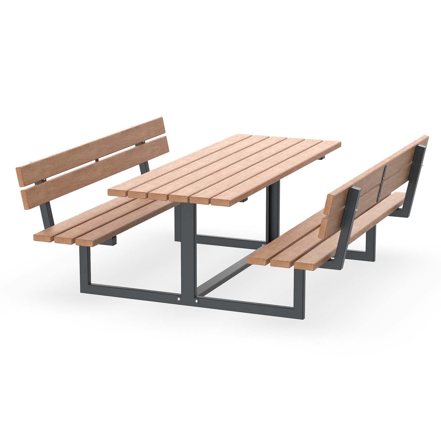 Picknicktisch BenchPlaza aus Vierkantrohr, Sitzfläche und Rückenlehne aus Holz, verzinkt und farbbeschichtet, 8-Sitzer, schmal