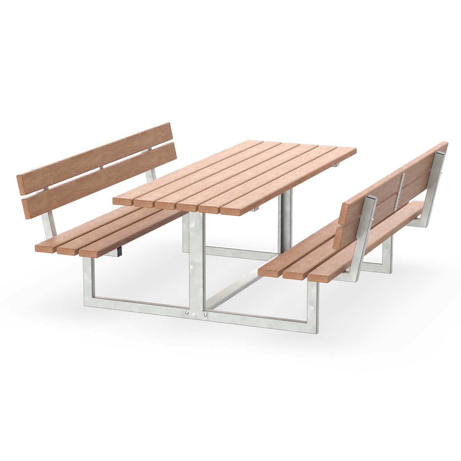 Picknicktisch BenchPlaza aus Vierkantrohr, Sitzfläche und Rückenlehne aus Holz, verzinkt, 8-Sitzer, schmal