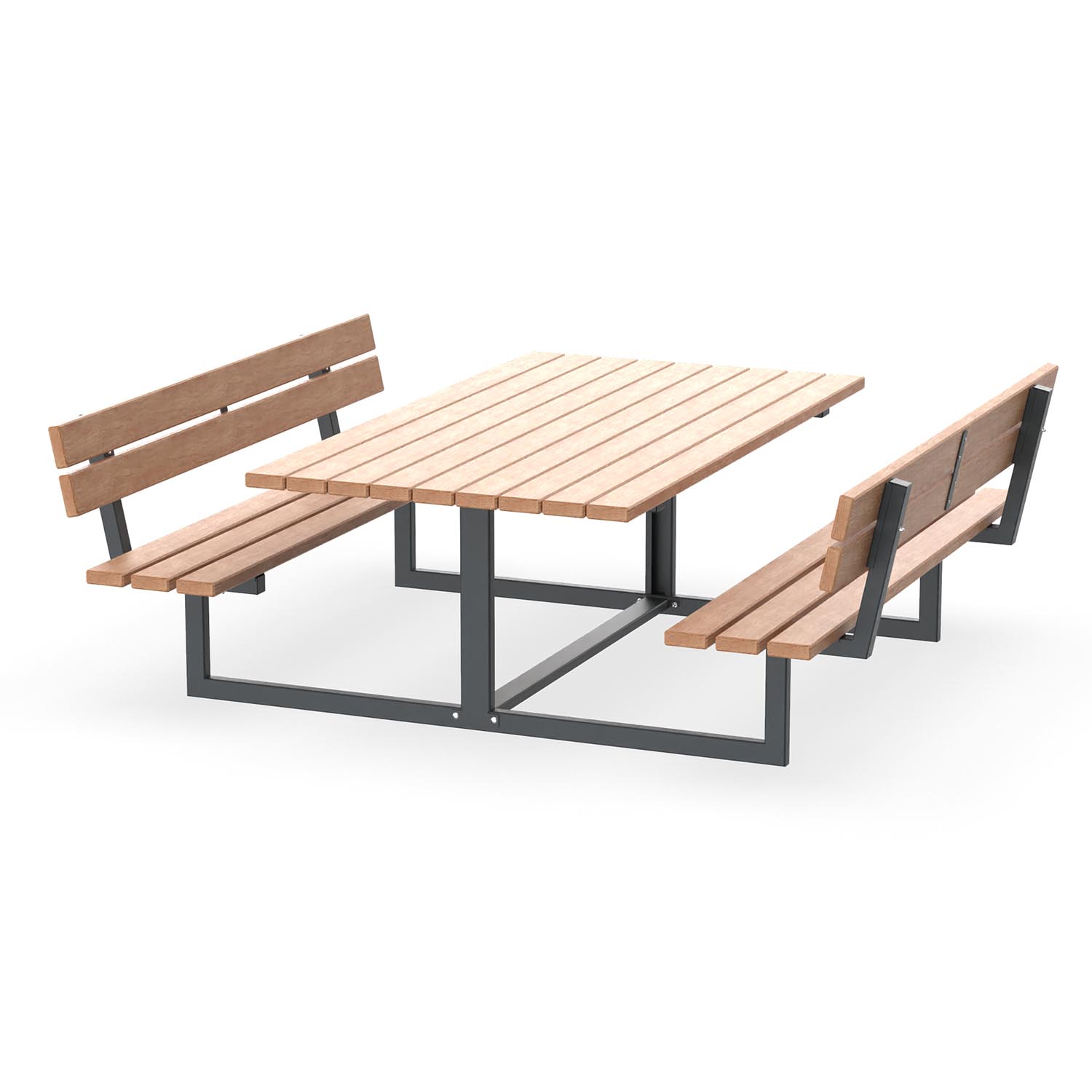 Picknicktisch BenchPlaza aus Vierkantrohr, Sitzfläche und Rückenlehne aus Holz, verzinkt und farbbeschichtet, 8-Sitzer