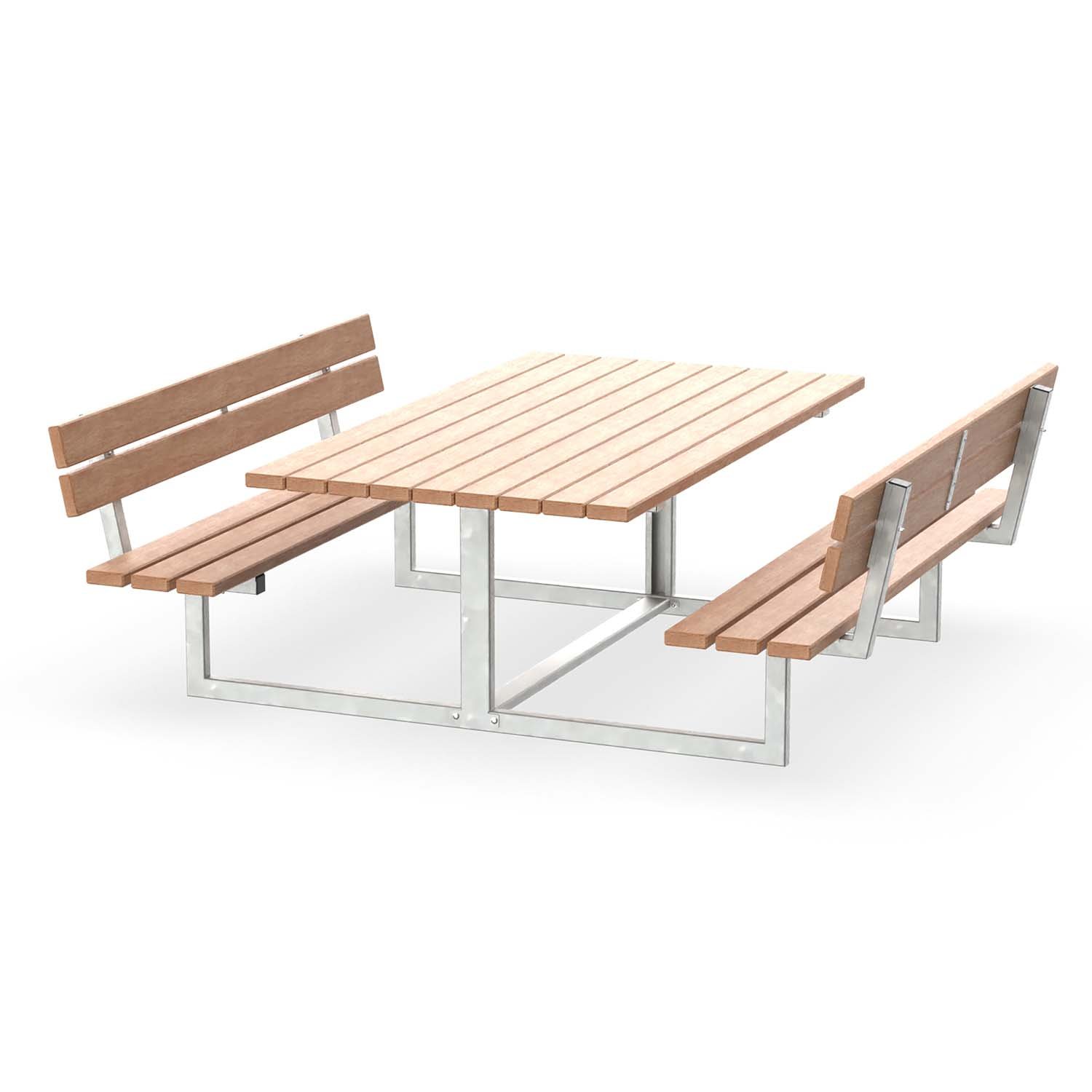 Picknicktisch BenchPlaza aus Vierkantrohr, Sitzfläche und Rückenlehne aus Holz, verzinkt, 8-Sitzer