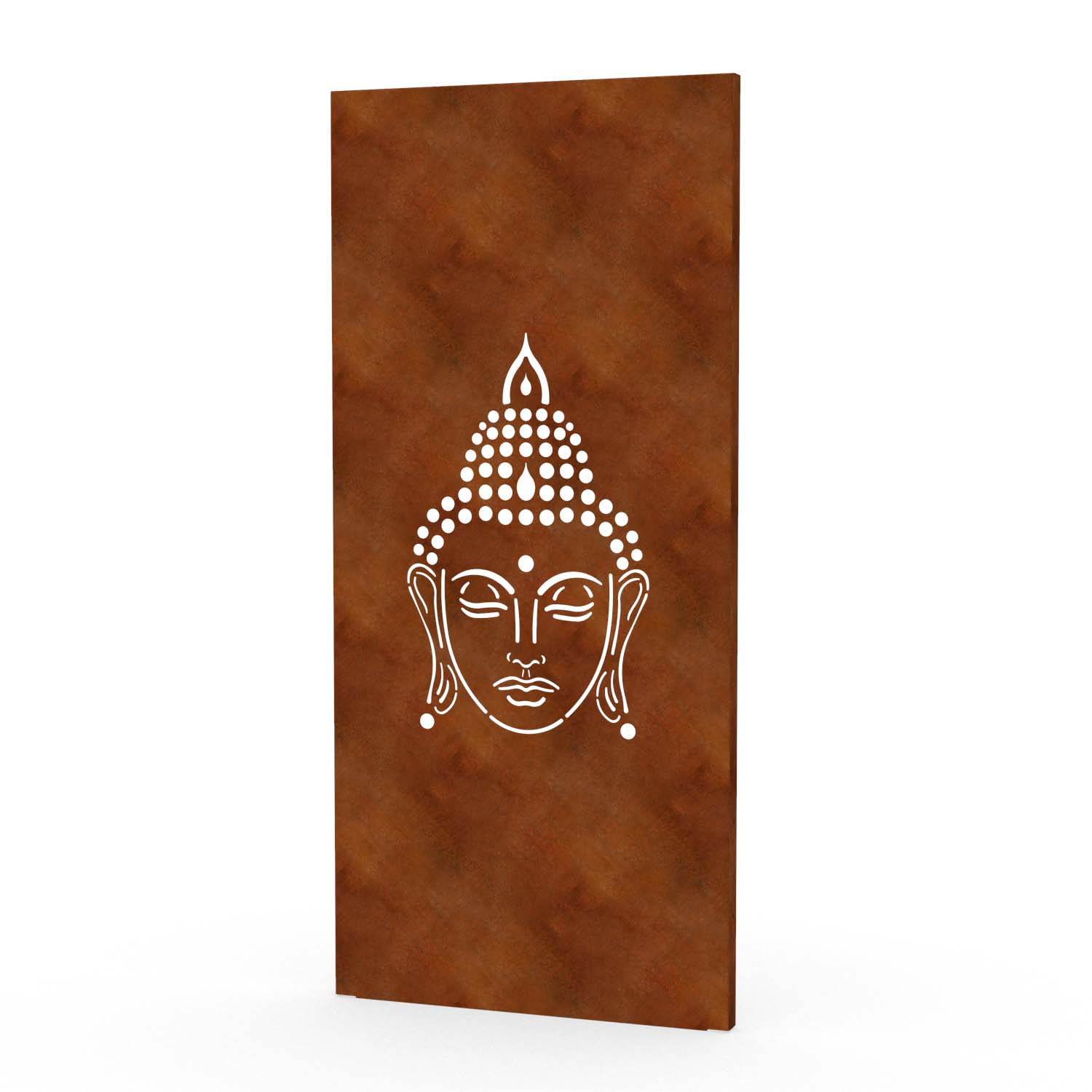 Sichtschutzwand aus Cortenstahl, Motiv Buddha III, 820 x 1800 x 2 mm, 50 mm gekantet