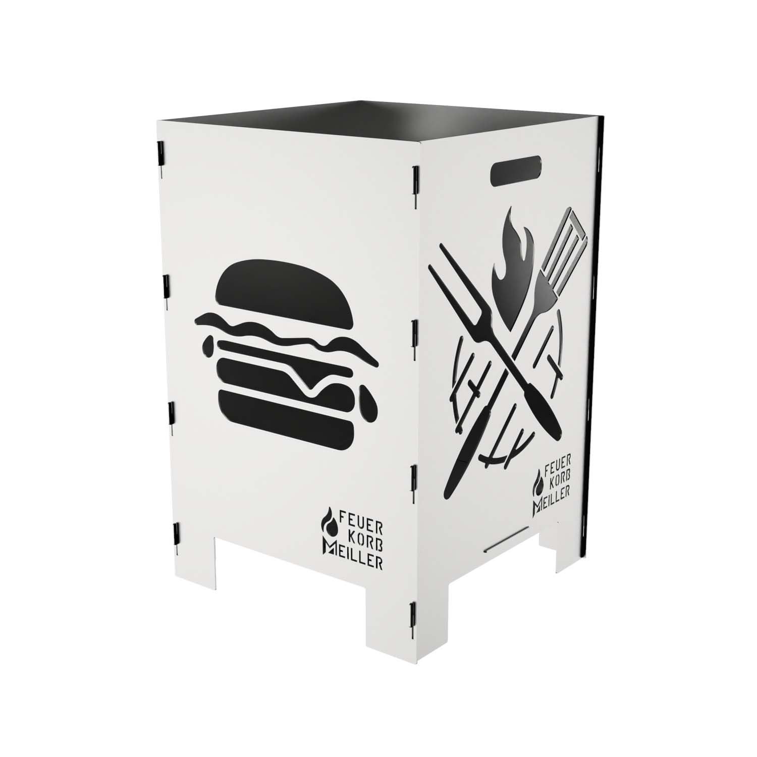 Feuerkorb aus Stahl, Motiv Burger, 40 x 40 x 60 cm, Materialstärke 2 mm, steckbar