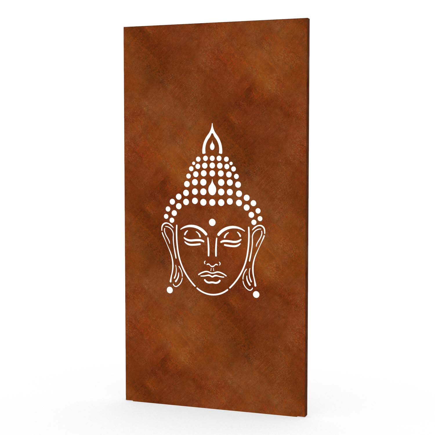 Sichtschutzwand aus Cortenstahl, Motiv Buddha III, 1050 x 2100 x 2 mm, 50 mm gekantet